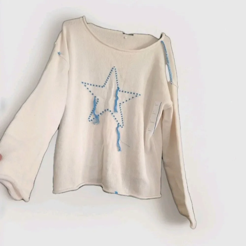 Women's Wide Crewneck Americana Pullover Sweater - Wild Fable Sz. L